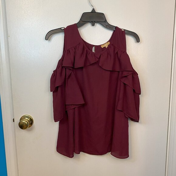 Takara Tops - Takara Burgundy over the shoulder blouse